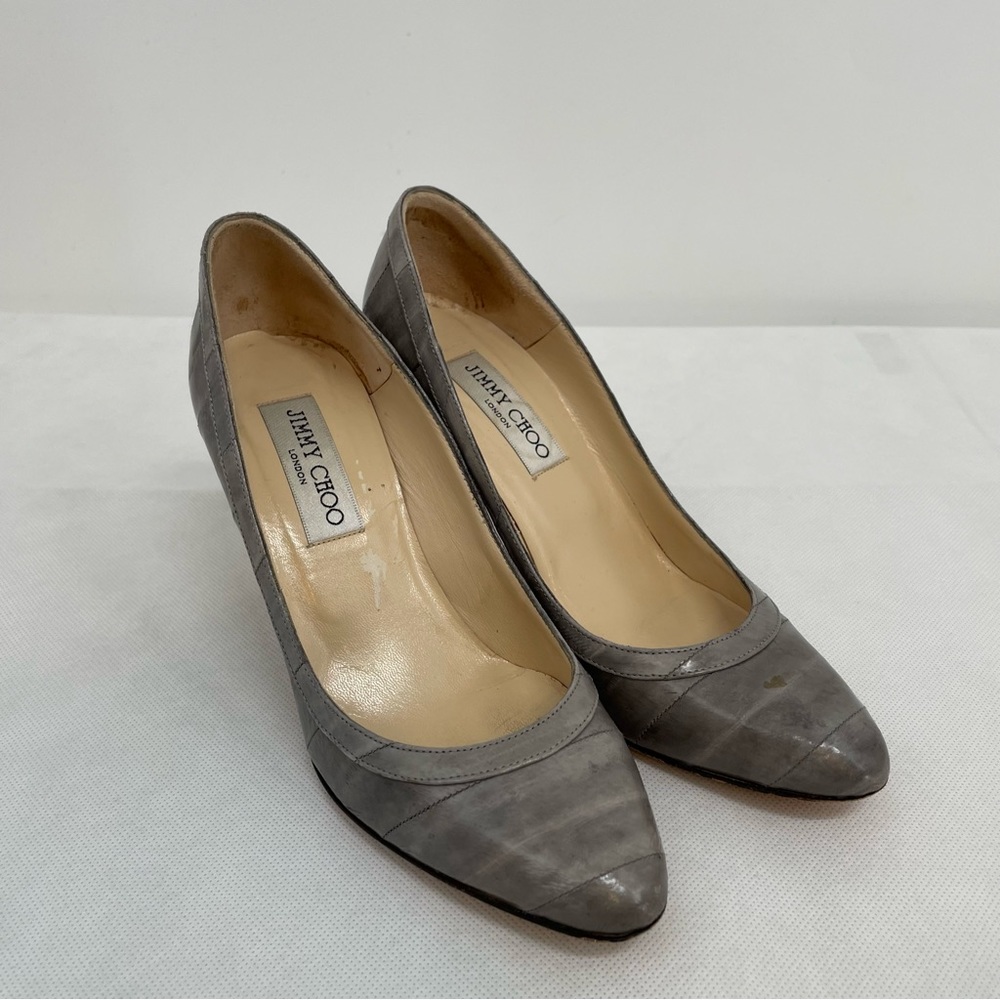 Authentic JIMMY CHOO Gray Eel Skin Pump Shoes 36.5M